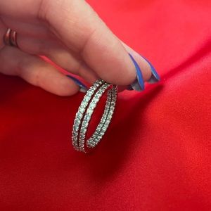 Silver and Diamond inside out hoops earrings. .925 silver.